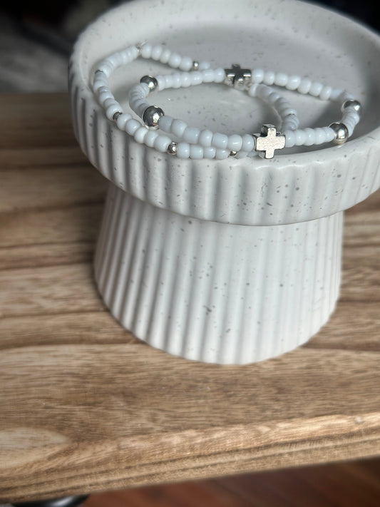 E Newton Inspired White Seed Bead Stack