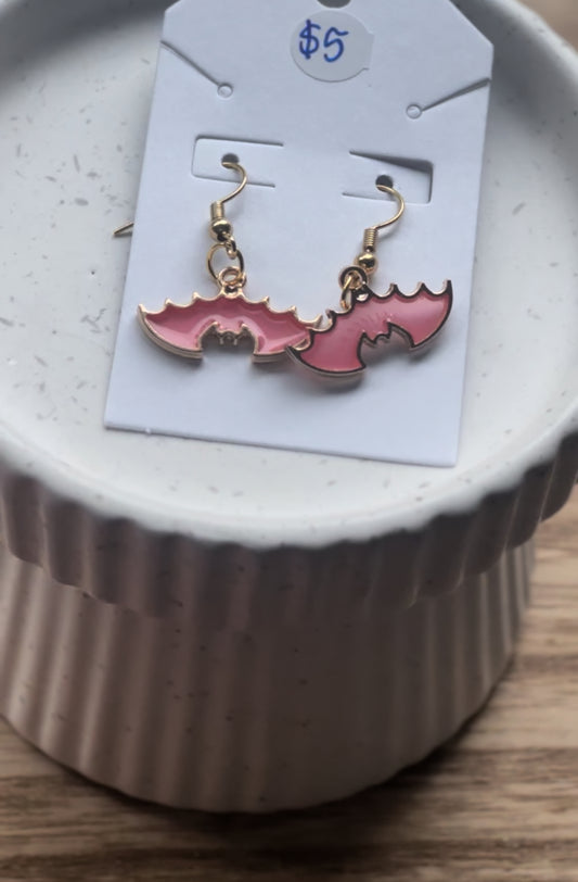 Bat Pink Dangle Earrings