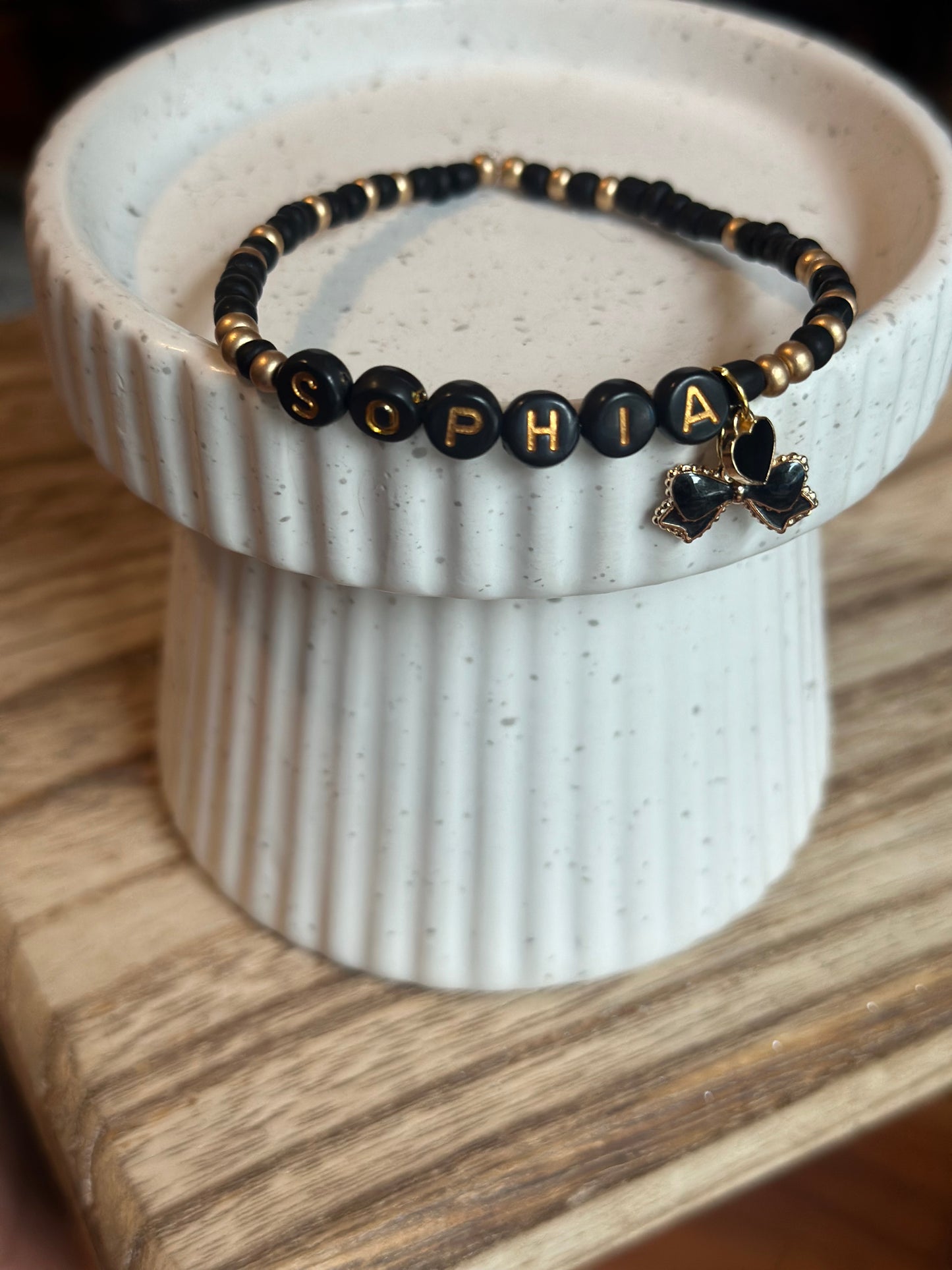 Black And Gold Name Bracelet Double Charmed