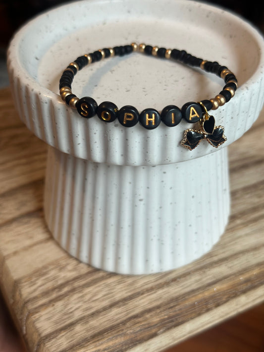 Black And Gold Name Bracelet Double Charmed