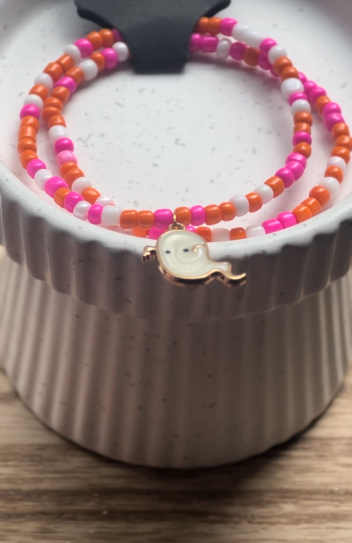 Pink Halloween Seed Bead Ghost stack