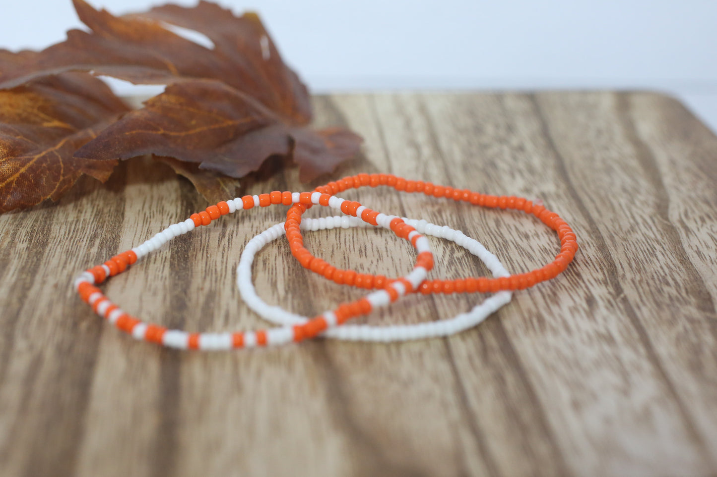 Stacked Orange and White Seed Bracelet Set - 3pcs