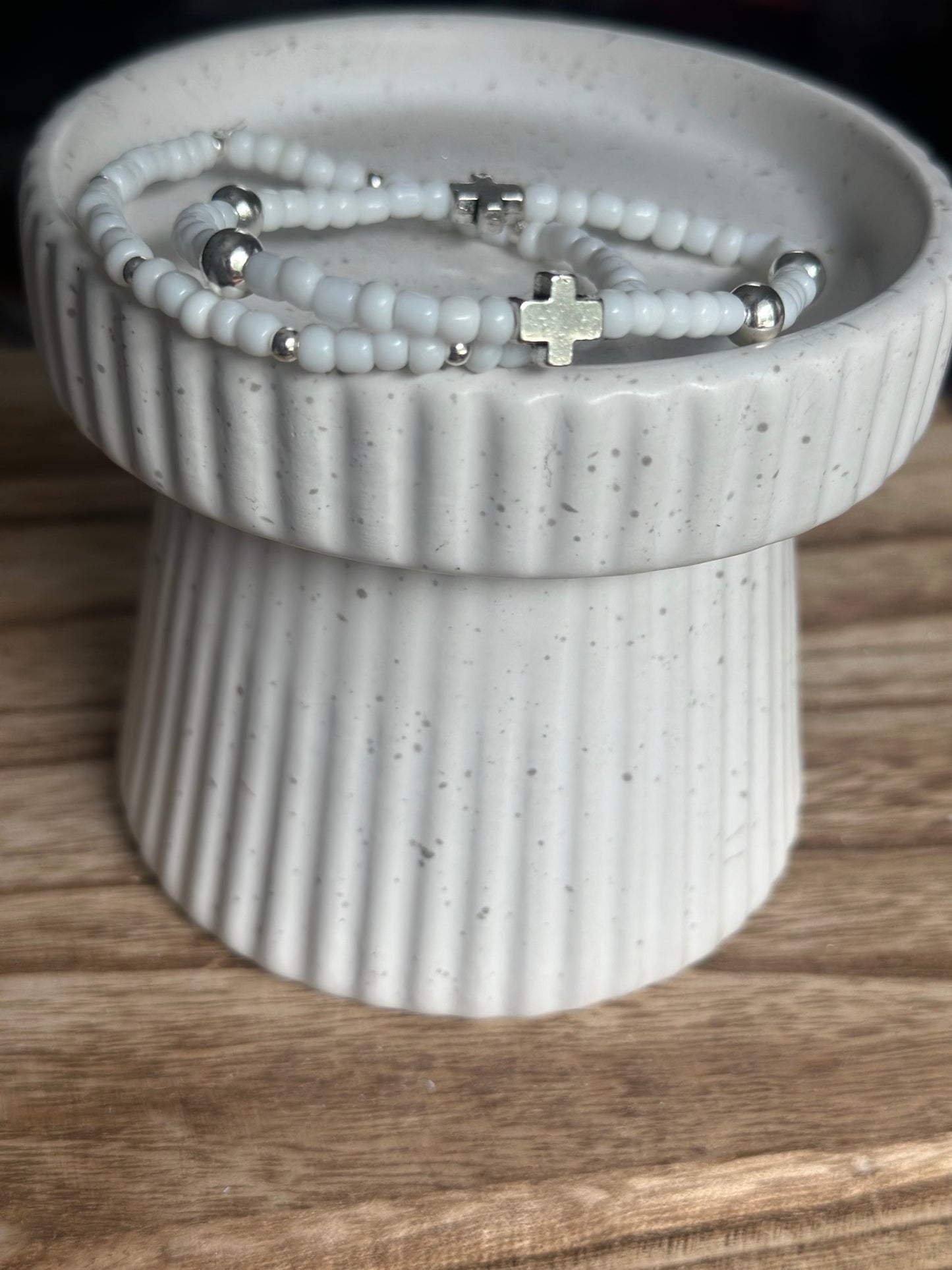 E Newton Inspired White Seed Bead Stack