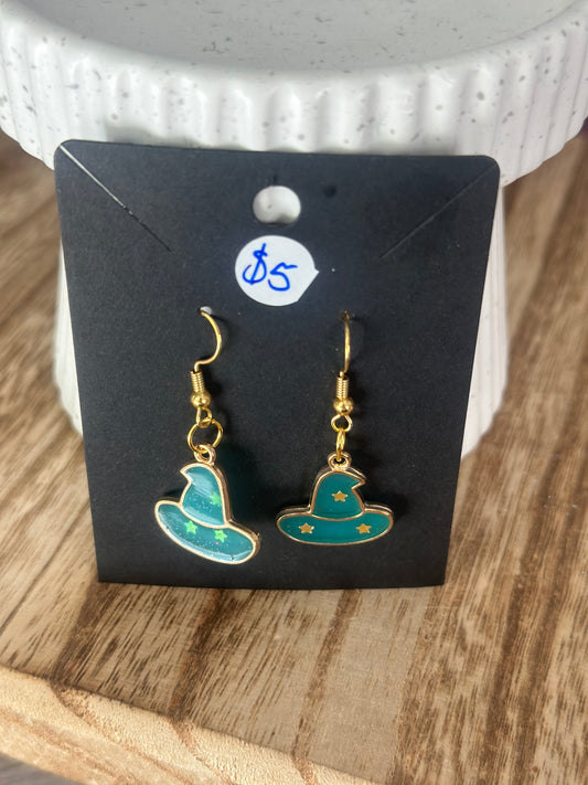 Blue Witch Hat Dangle Earrings