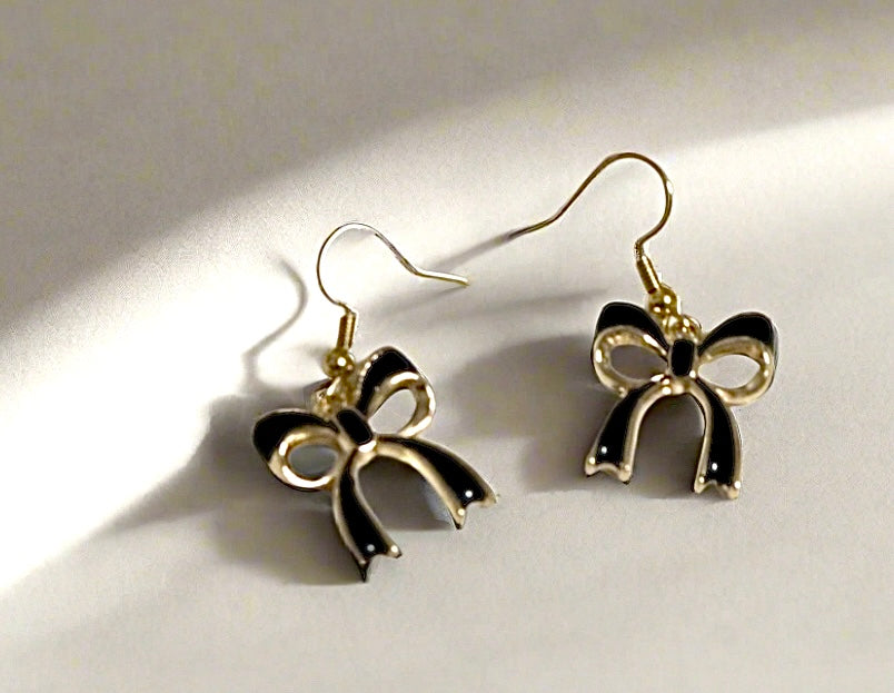 Black and Gold Bow Earrings