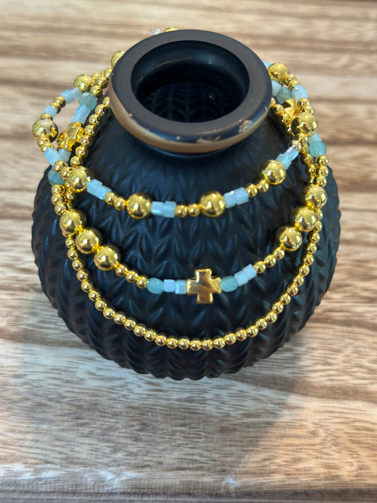 E Newton Inspired Blue Bead and Gold Stack