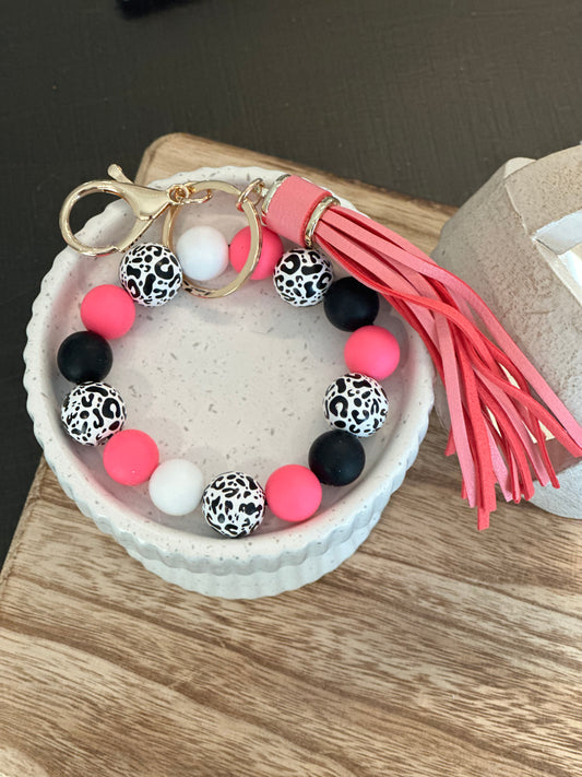 Pink And Black Beaded Keychain