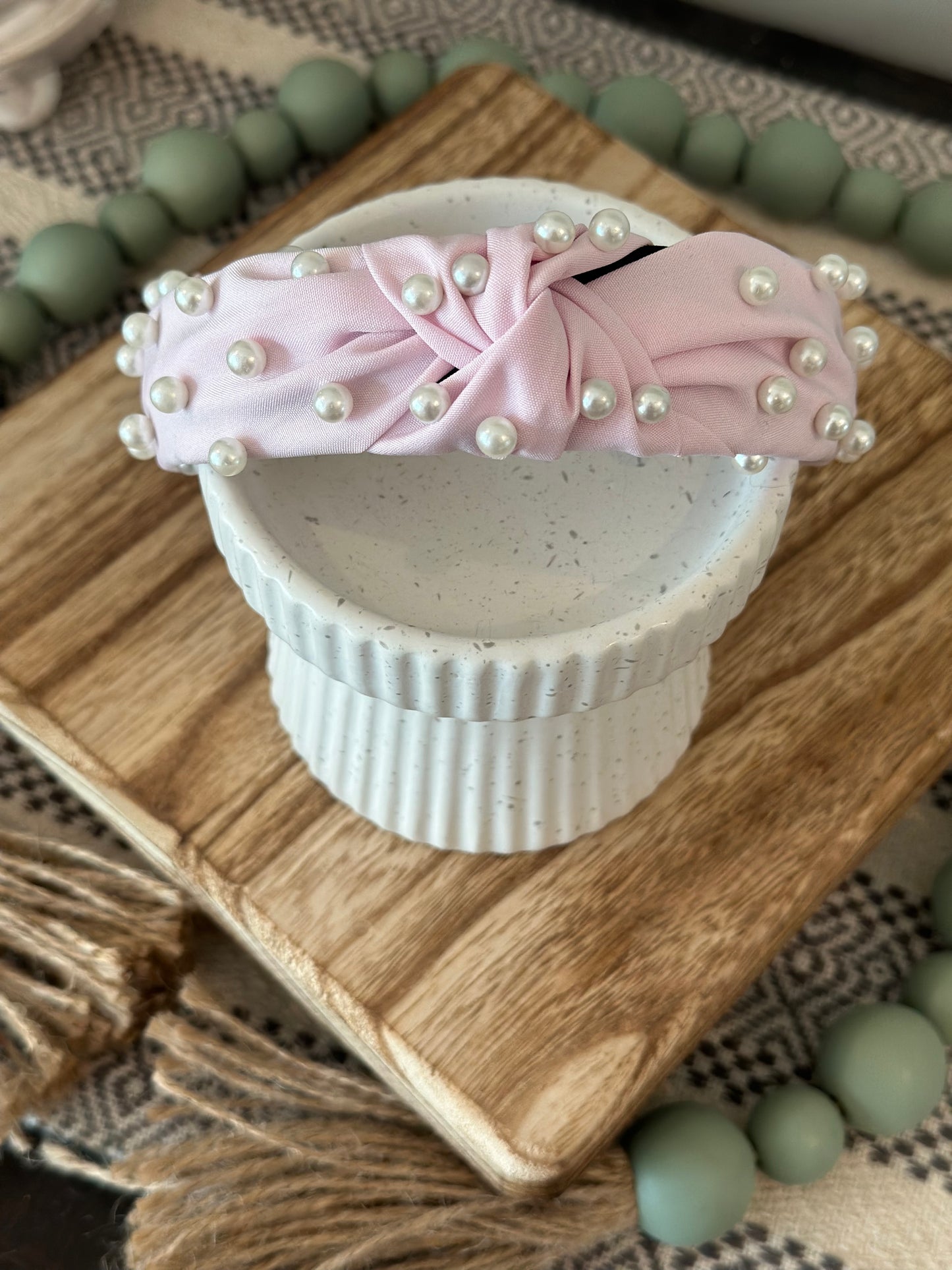 Beaded Soft Pink-Pearl Headband