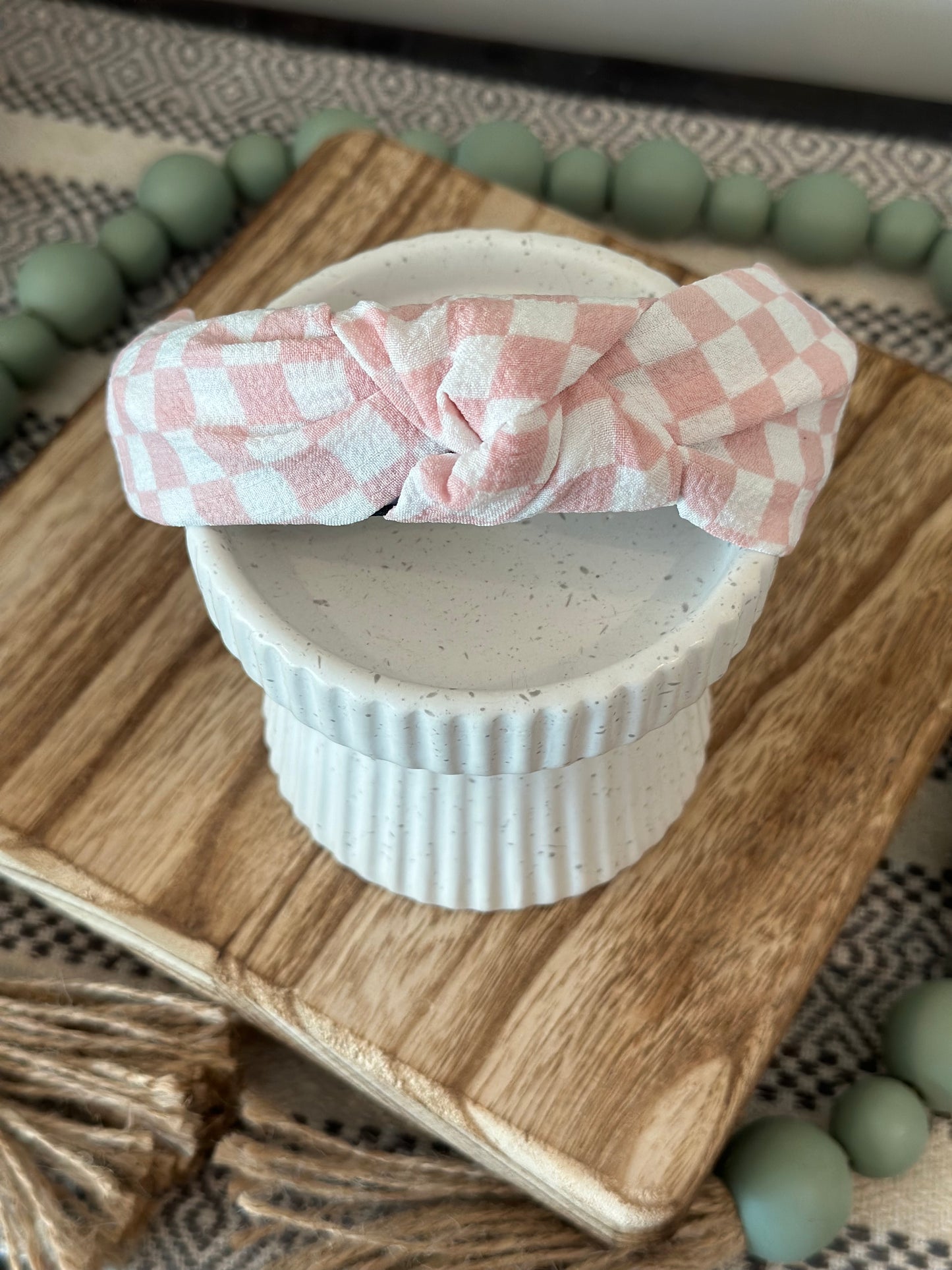 Pink Checkered head band