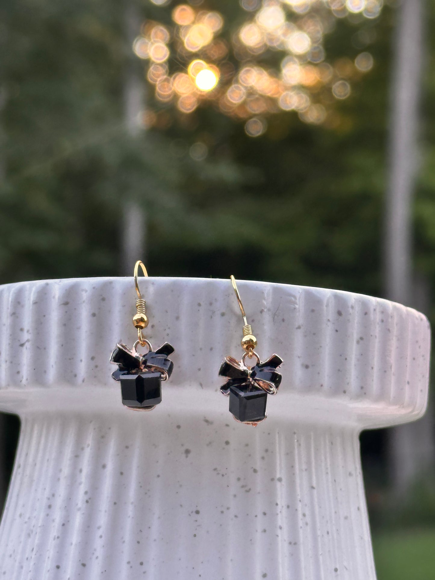 Black Bow-Gem Earrings