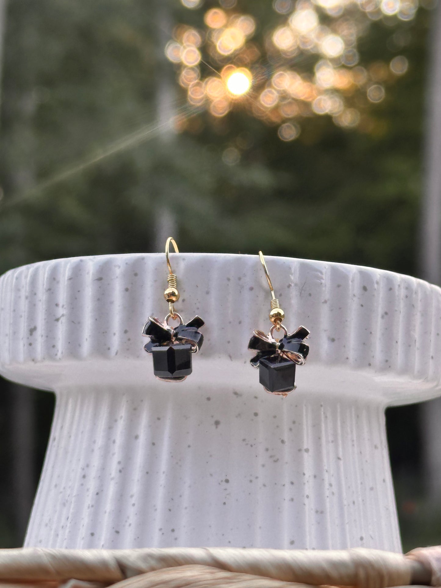 Black Bow And Gem Earrings