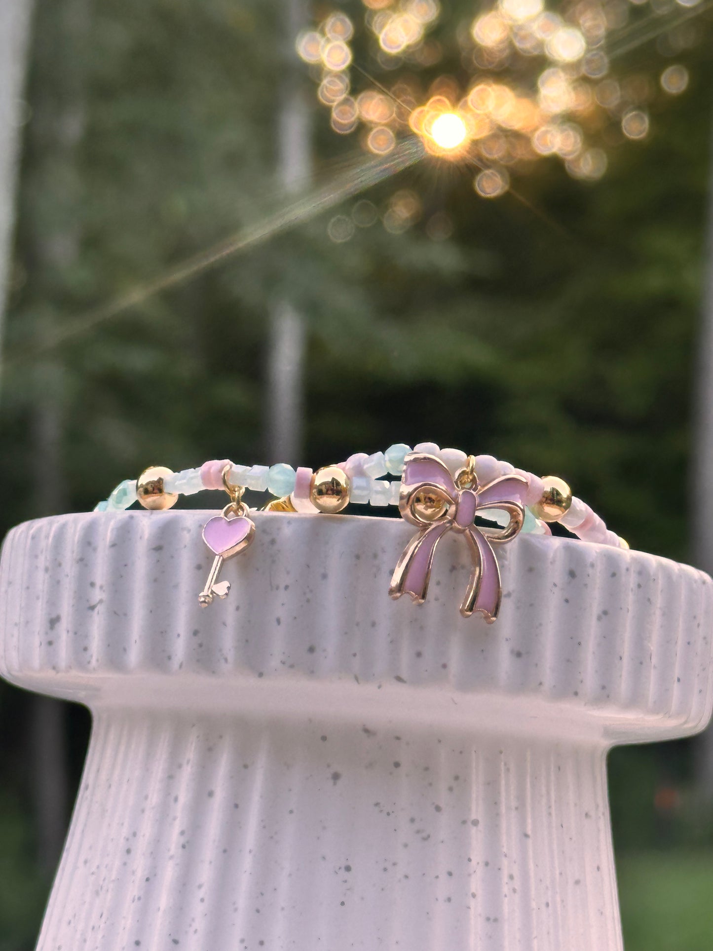 Seafoam Blue and Rose Pink Seed Bead stack