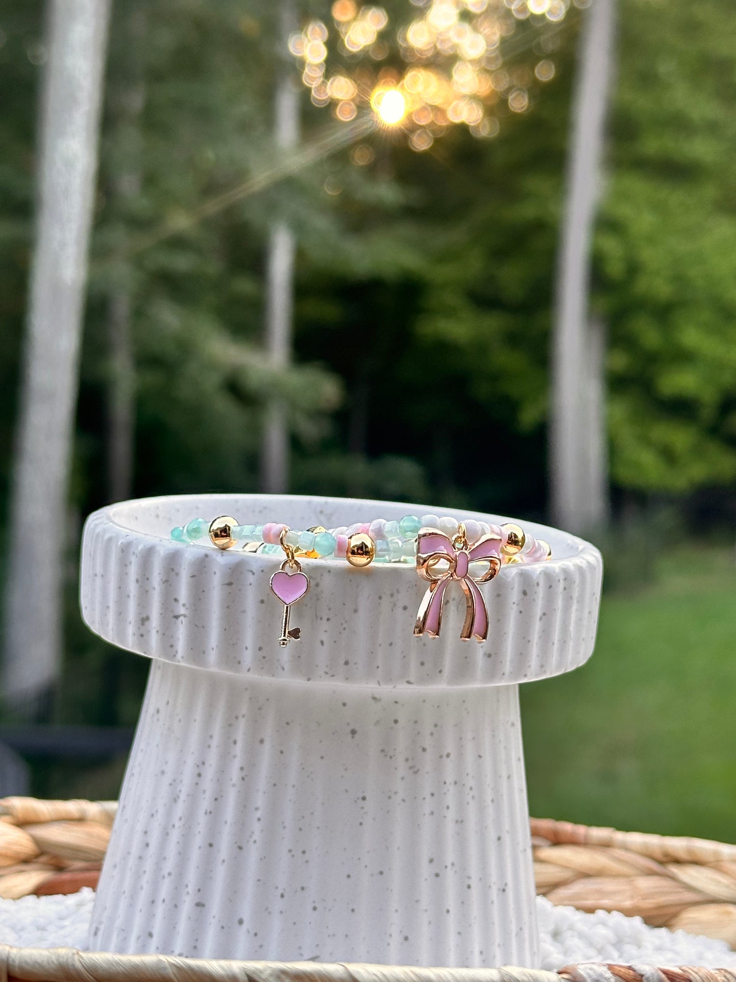 Seafoam Blue and Rose Pink Seed Bead stack