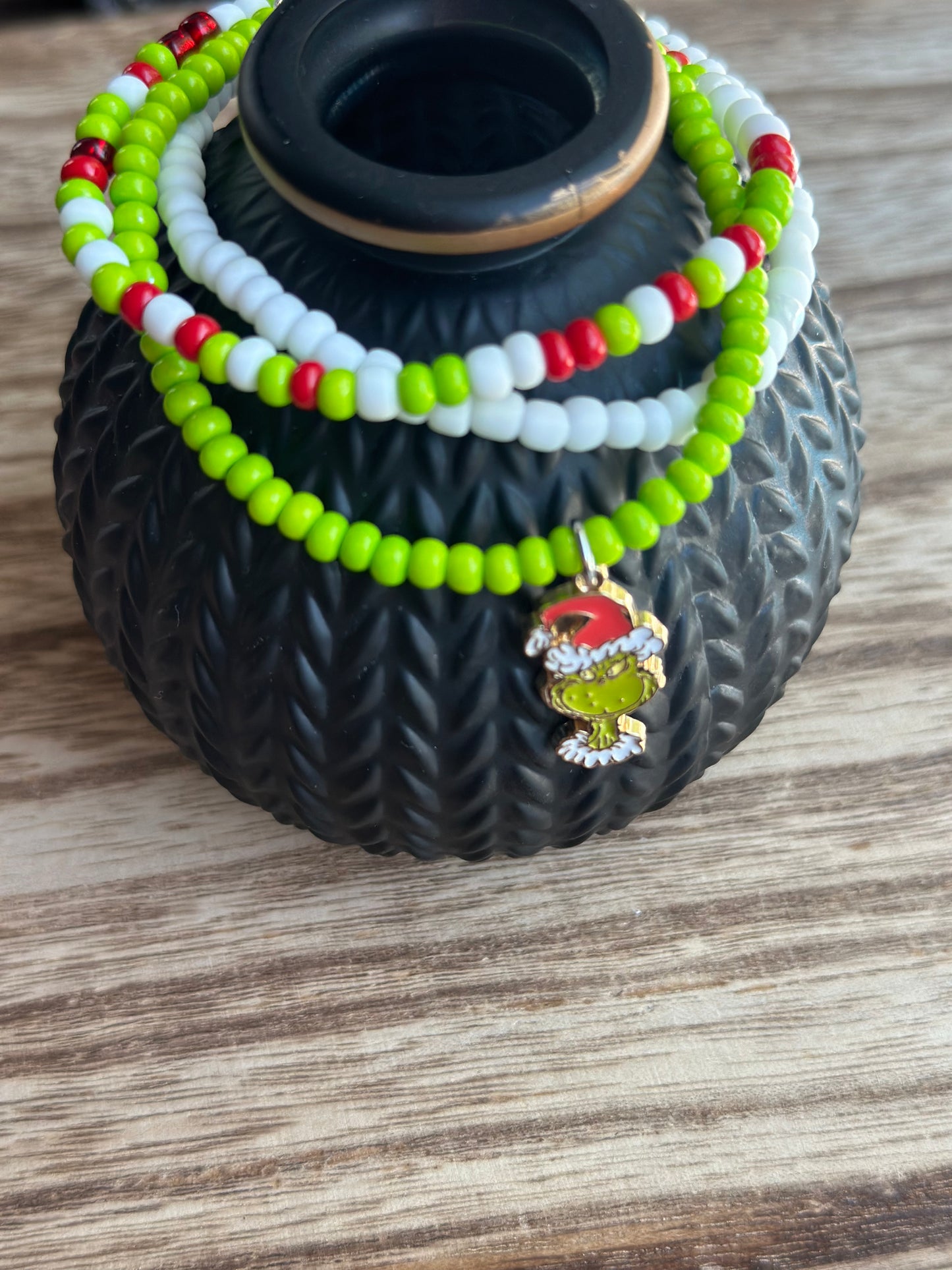 Grinch Seed Bead Stack Of 3 With Charm