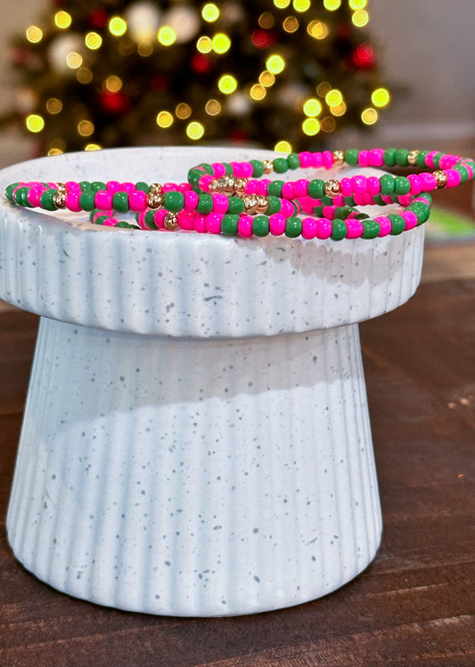 Pink/Green Seed Bead Stack