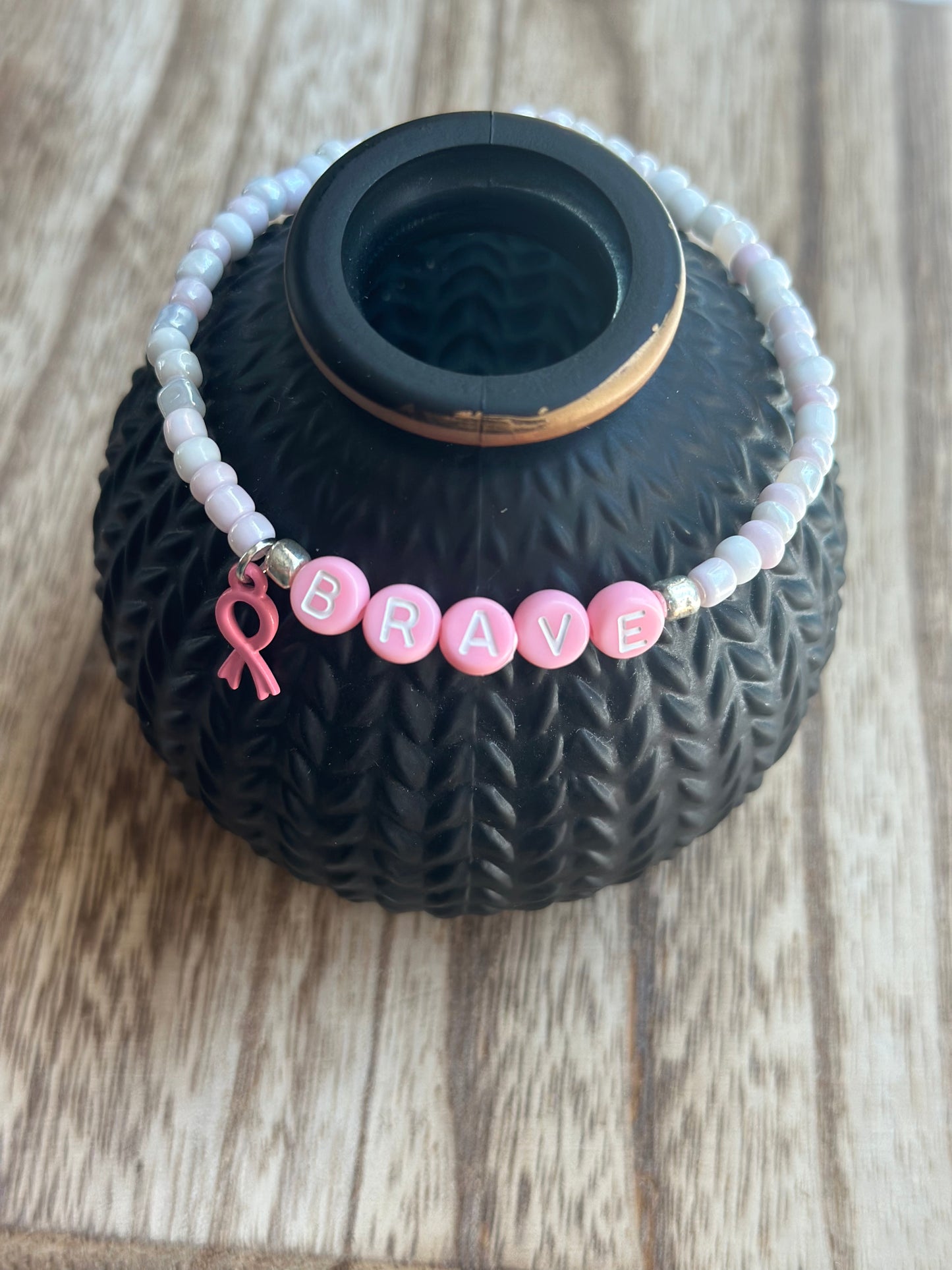 BRAVE Bracelet-Breast Cancer Ribbon Charm