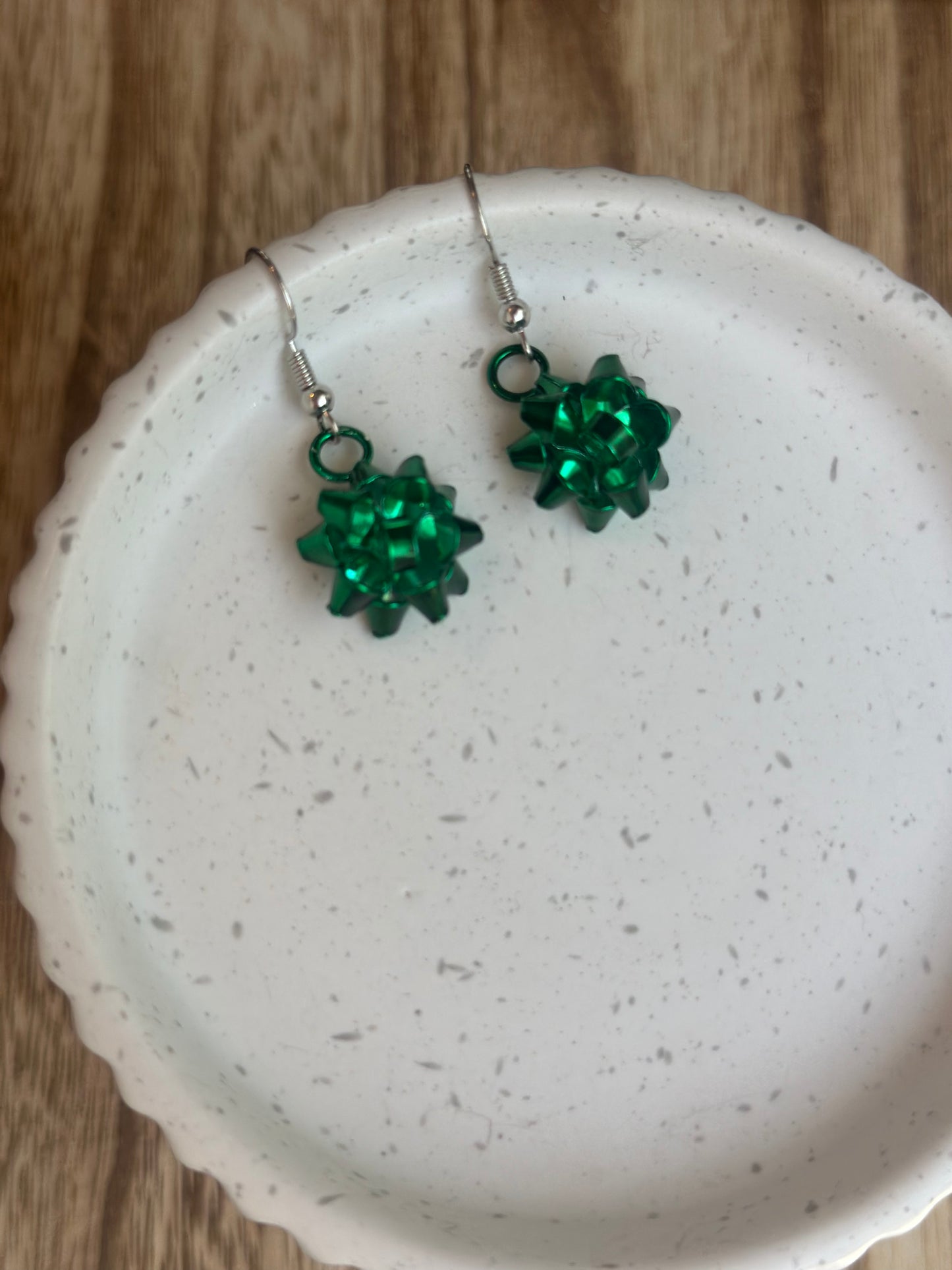 Christmas Bow Earrings-Green