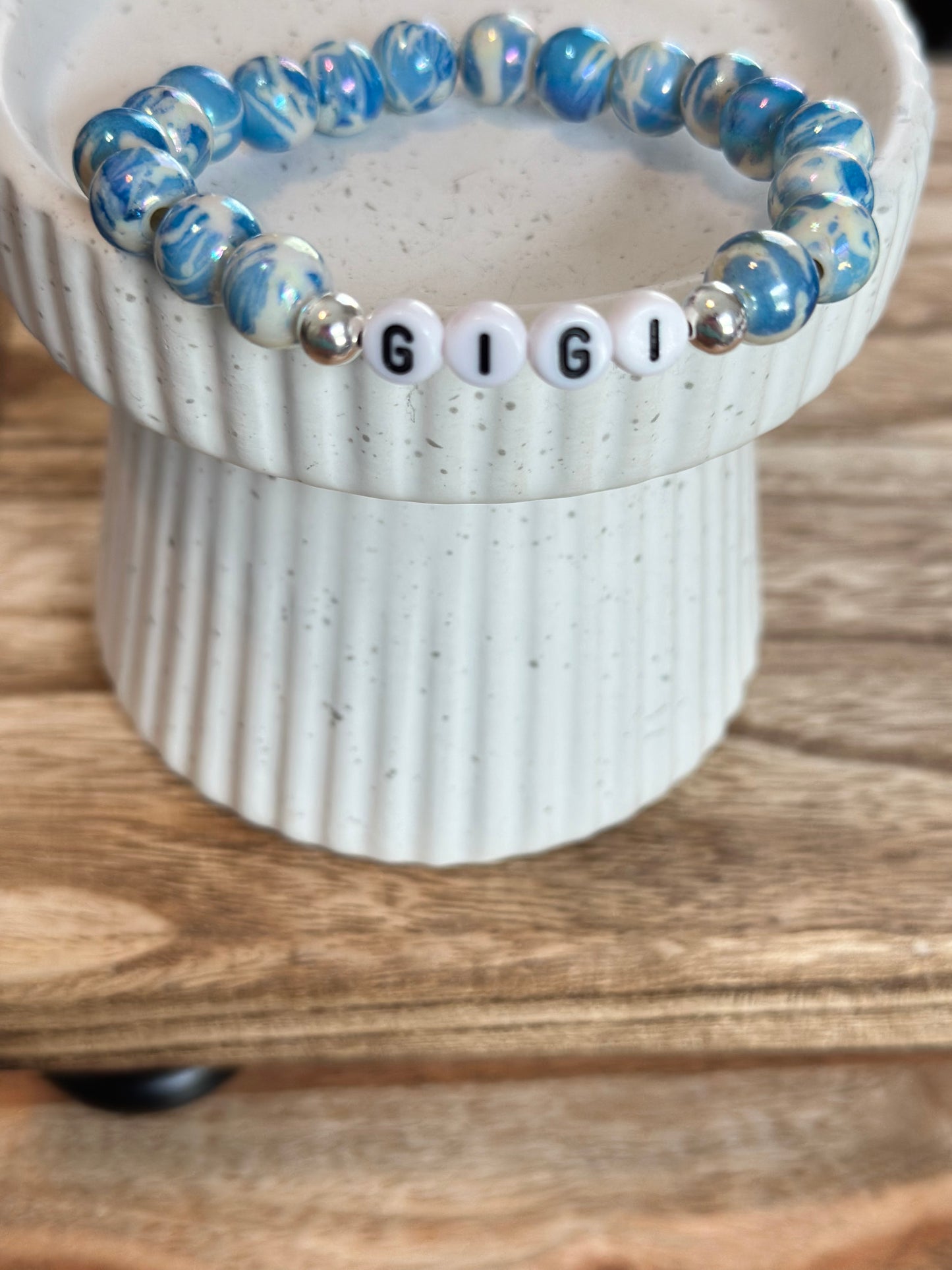 *Ceramic Floral Beaded Bracelet w/ Name