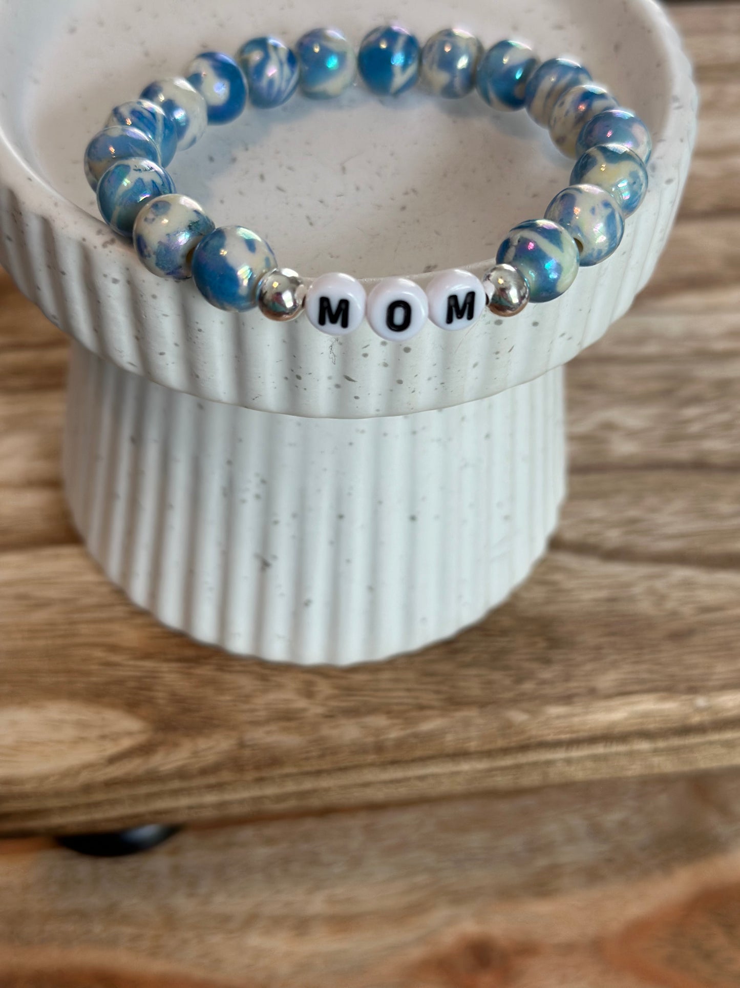 *Ceramic Floral Beaded Bracelet w/ Name