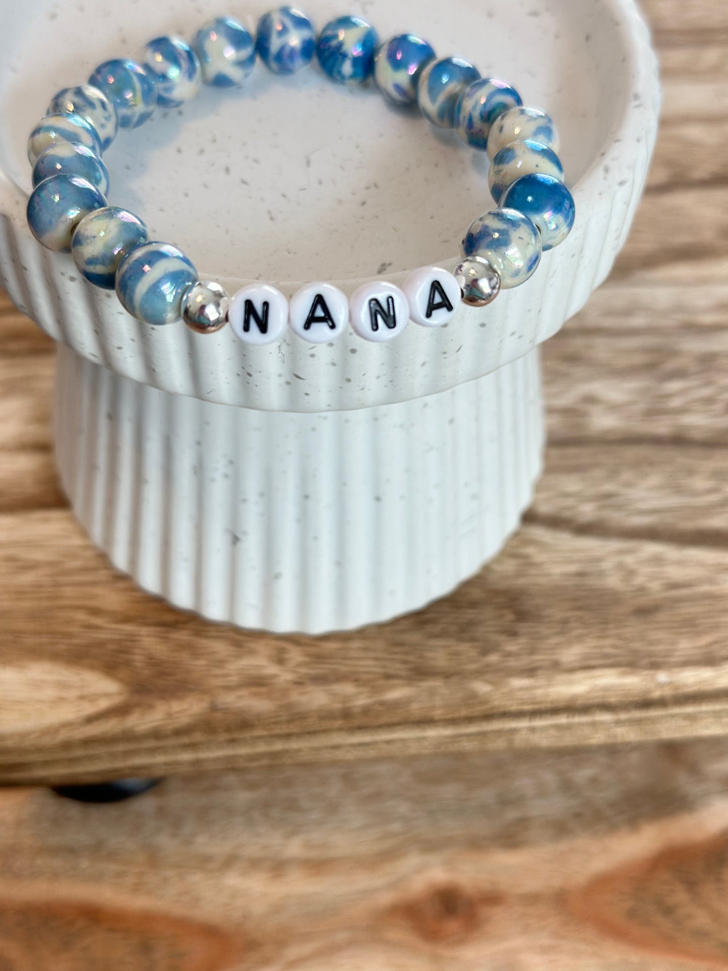 *Ceramic Floral Beaded Bracelet w/ Name