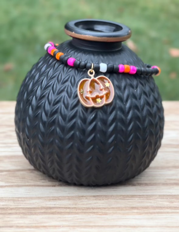 Halloween Pumpkin Charm Seed Bracelet